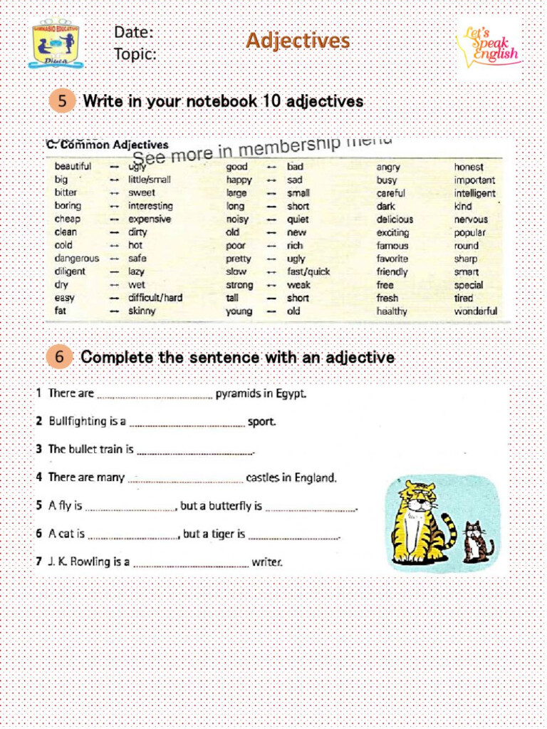 Order Of Adjectives Worksheet Grade 5 Adjectiveworksheets Net