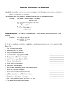 Predicate Nominative Predicate Adjective Worksheets