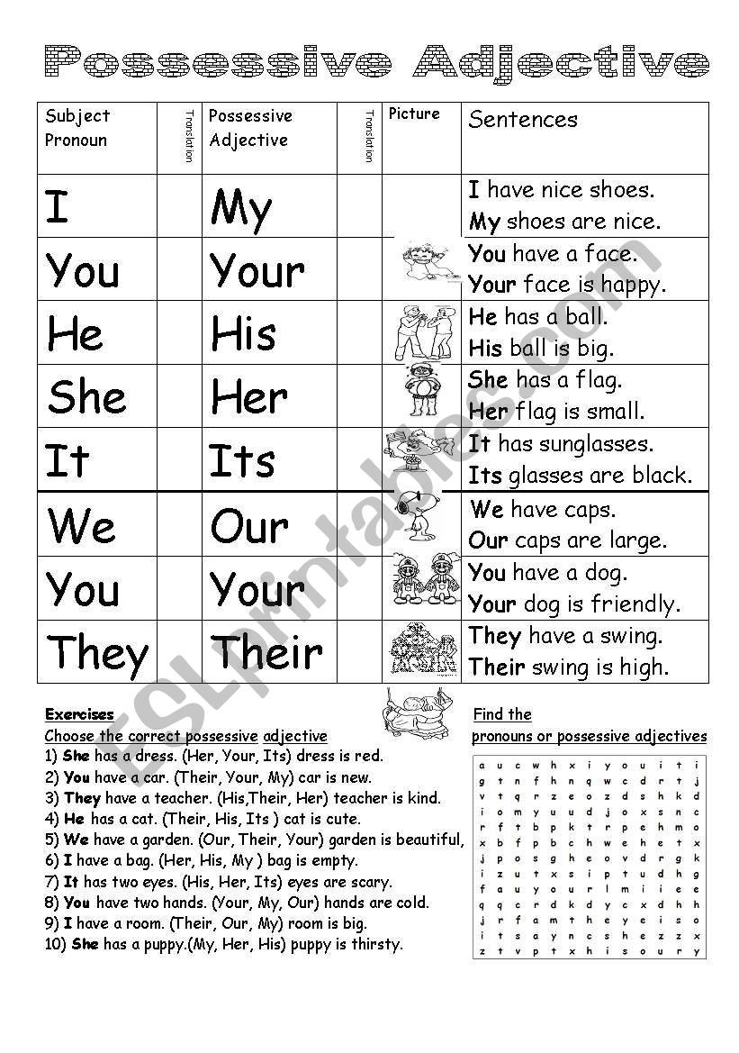 Possesive Adjectives And Pronouns Worksheet Adjectiveworksheets Net