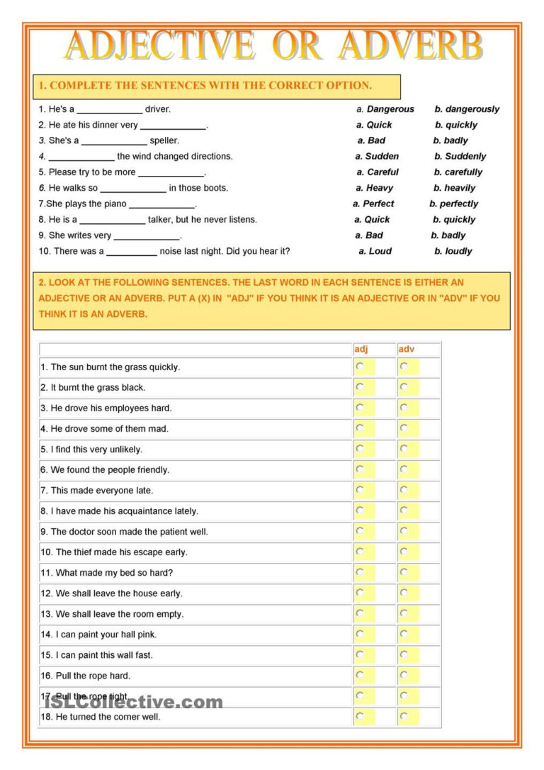 Adverbs Modifying Adjectives And Other Adverbs Worksheets