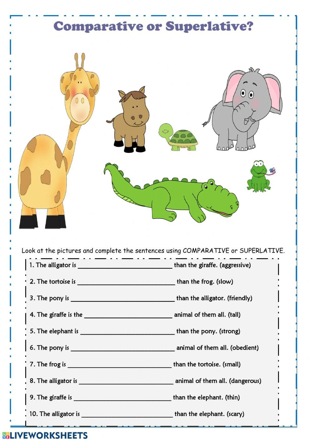 Comparatives And Superlatives Liveworksheets Adjectiveworksheets Net