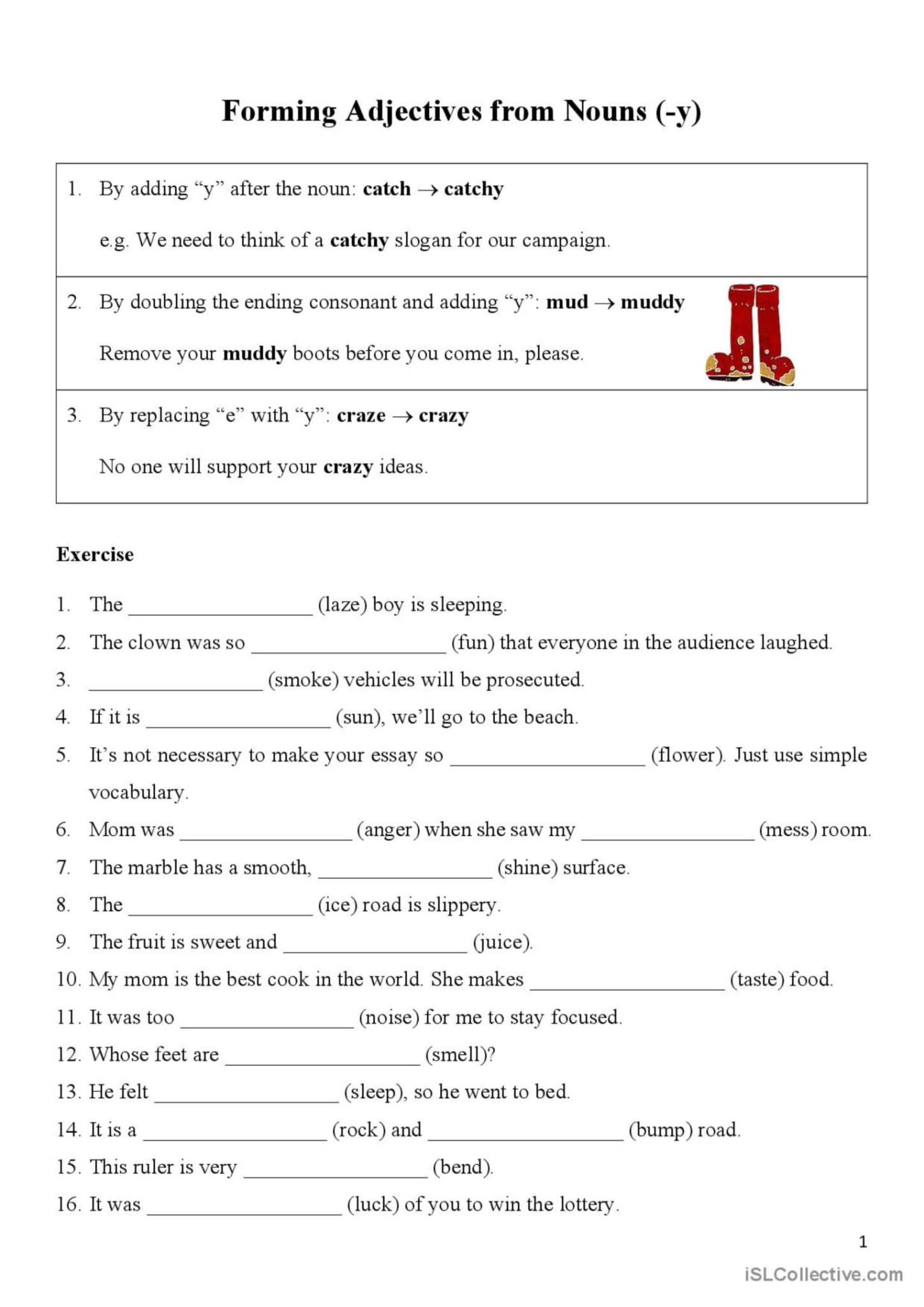 Formation Of Adjectives From Nouns Worksheets Adjectiveworksheets Net