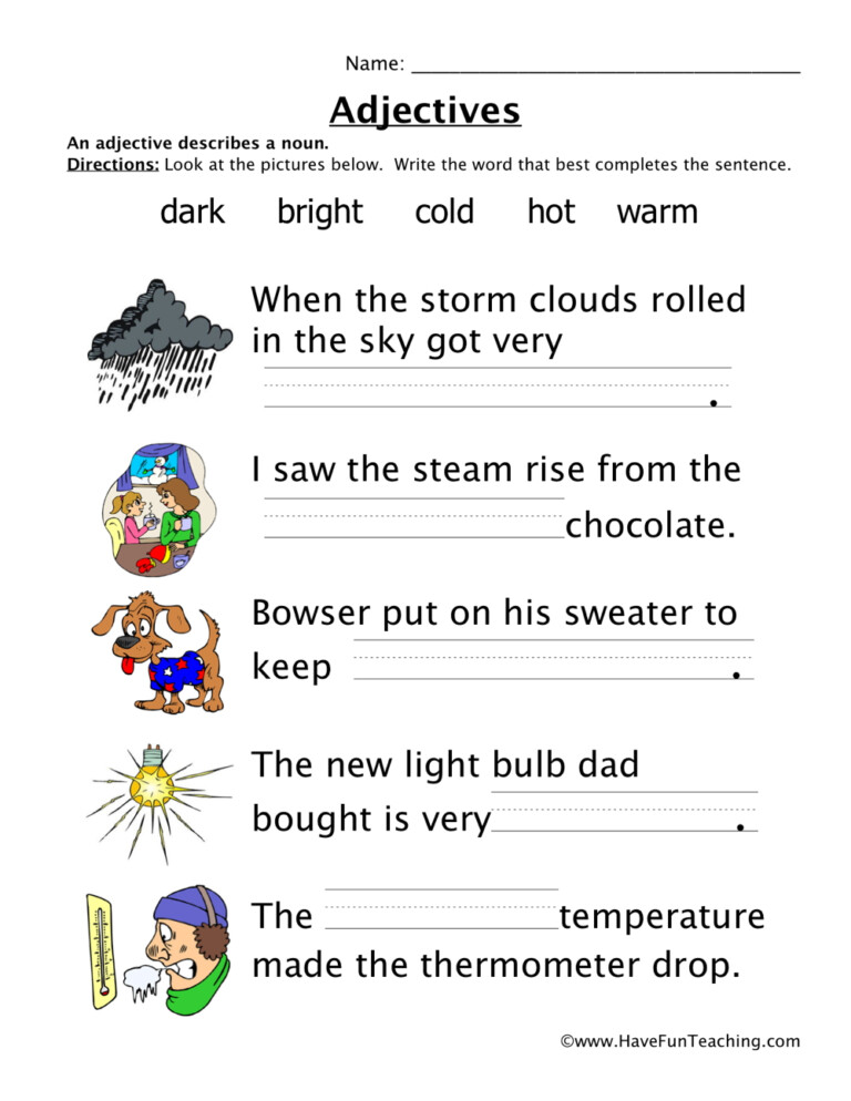 Adjectives Worksheets Adjectiveworksheets Net