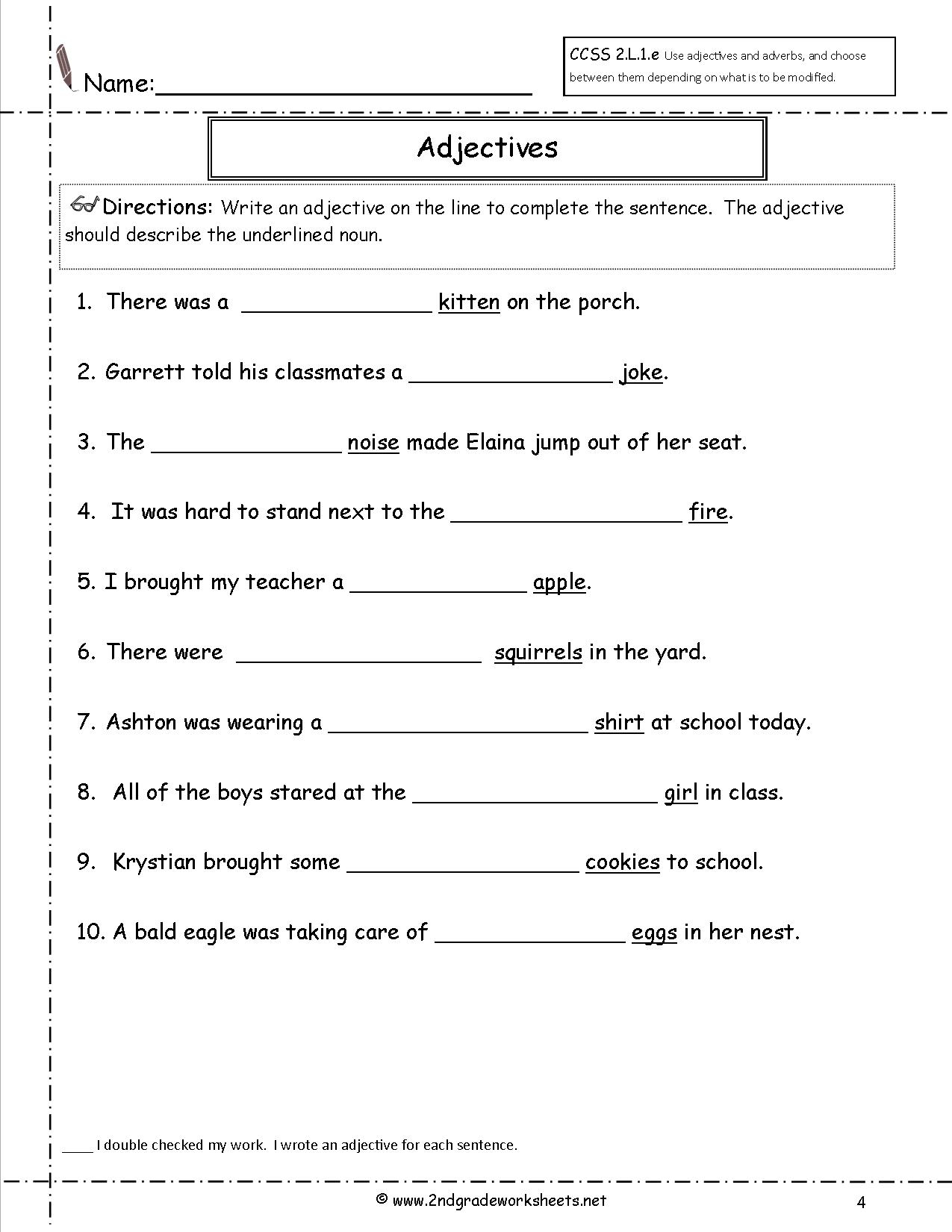 Language Adjectives Worksheets Adjectiveworksheets Net