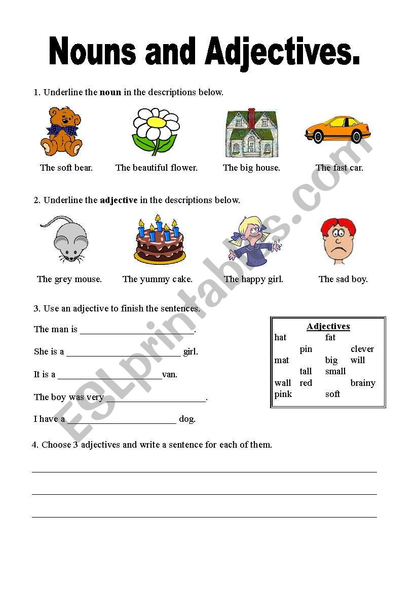 Nouns Verbs Adjectives Worksheet Adjectiveworksheets Net