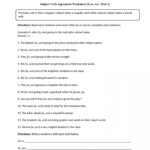 10 5Th Grade Verb Agreement Worksheet Subject And Verb Subject Verb