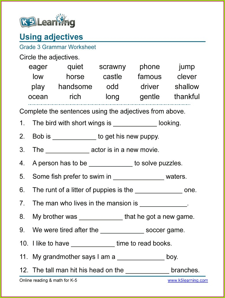 3rd Grade Adjectives And Articles Worksheet Worksheet Resume Examples