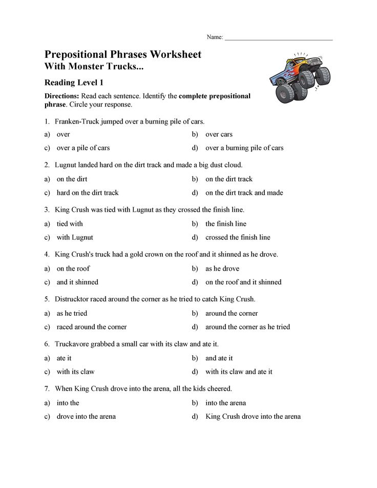 3rd Grade Preposition Worksheets Prepositional Phrases Worksheet 1 