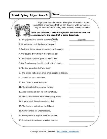 3rd Grade Writing Adjectives Adjective Worksheet Adjectives Third 