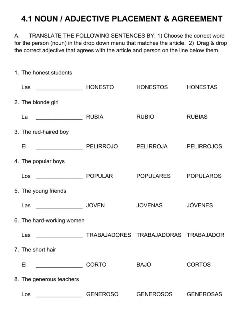 4 1 Adjective Placement Worksheet