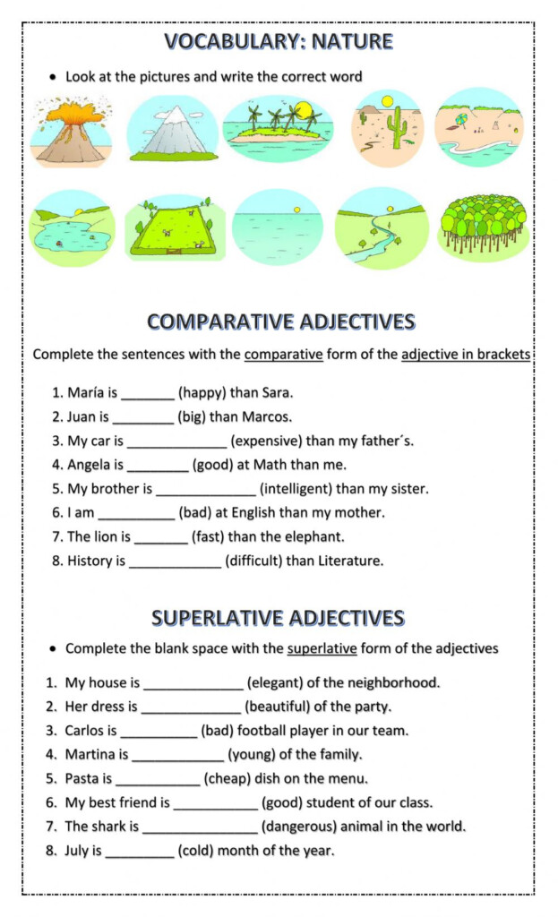 5th Grade Test Unit 6 Nature Comparative And Superlative Adjectives 