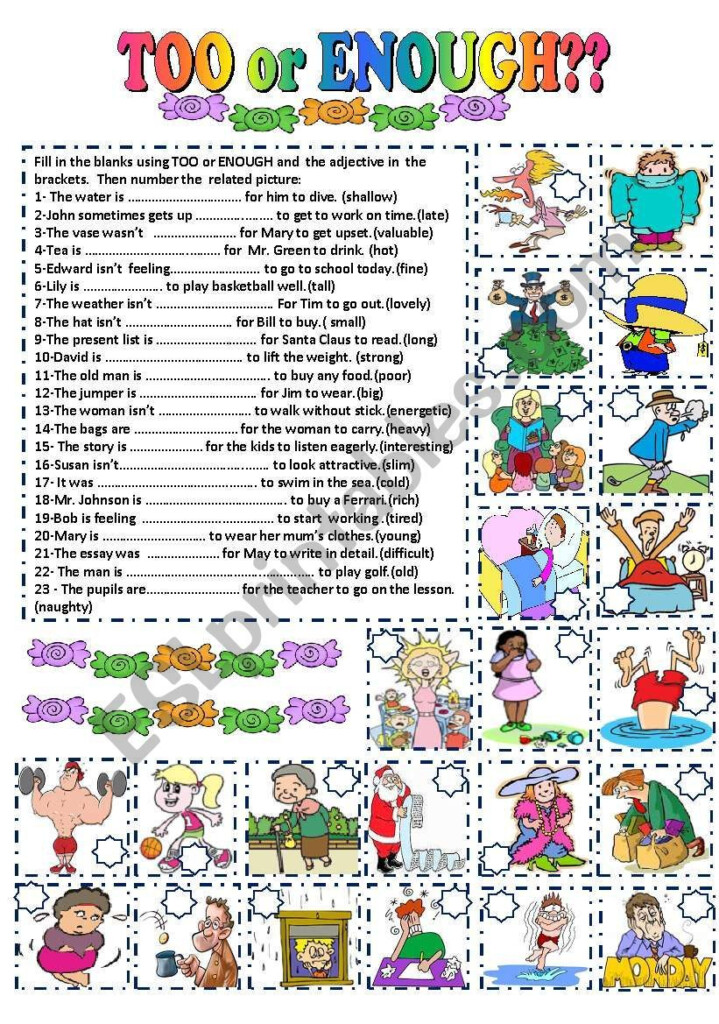 A Very Simple Worksheet To Practice TOO And ENOUGH Students Complete 