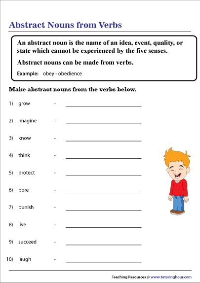 Abstract Nouns From Verbs Worksheet