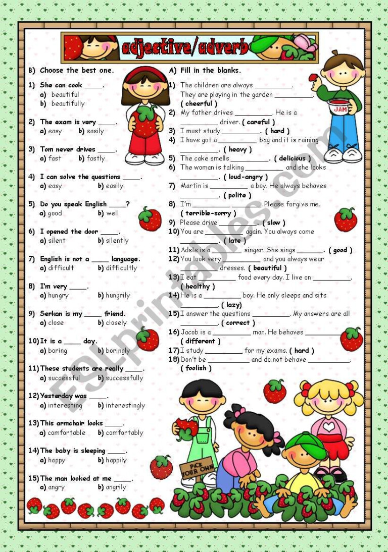 ADJECTIVE ADVERB B W INCLUDED ESL Worksheet By Lady Gargara ...