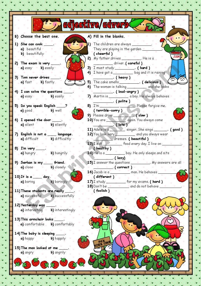 ADJECTIVE ADVERB B W INCLUDED ESL Worksheet By Lady Gargara ...