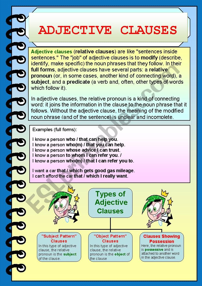 Adjective Clause Esl Worksheet By Gooya 