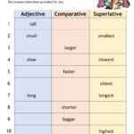 Adjective Comparative Superlative Worksheet