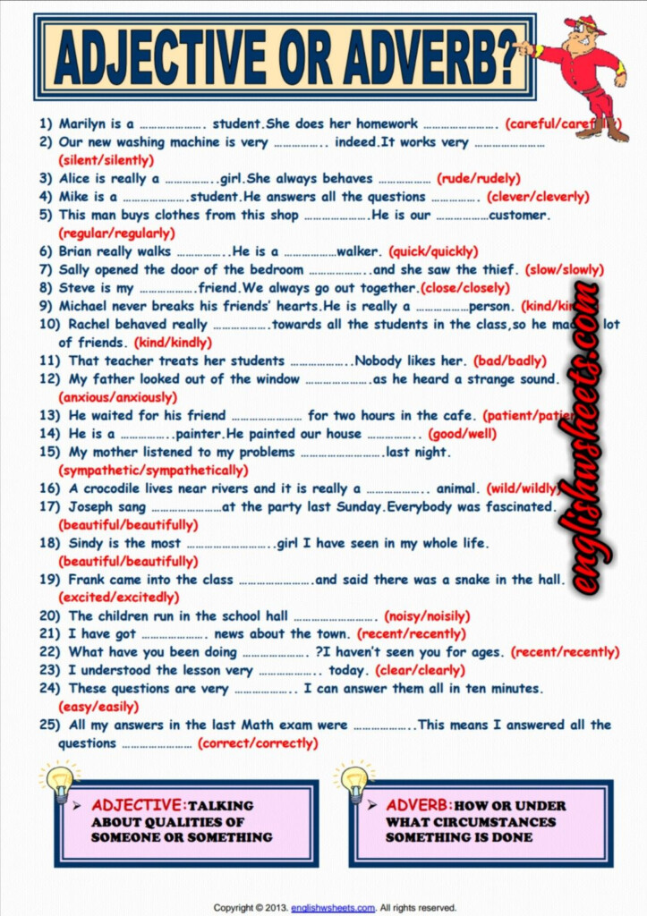 Adjective Or Adverb ESL Printable Grammar Quiz For Kids adjective 