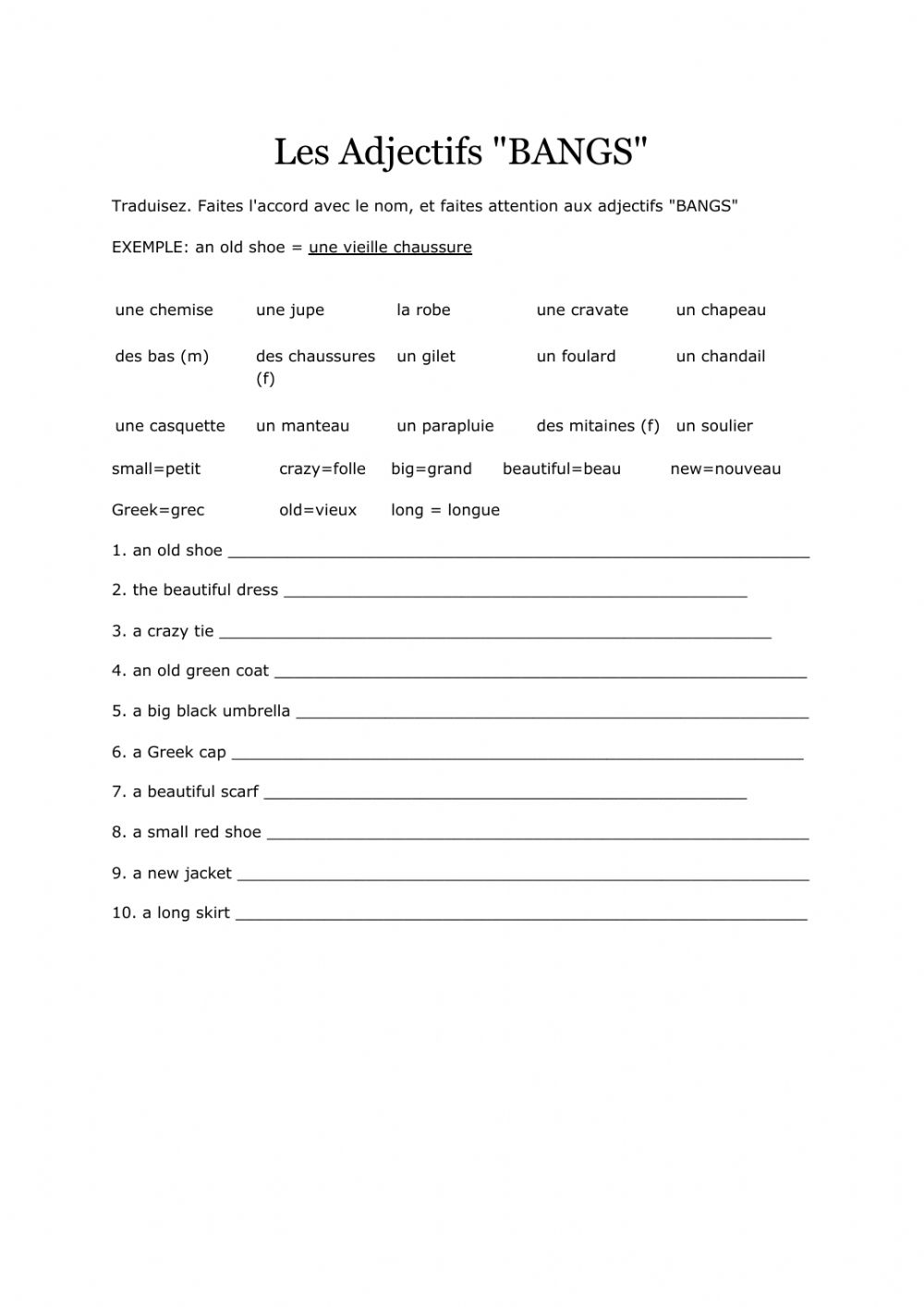 Adjective Placement In French Online Worksheet For Grade 6 You Can Do