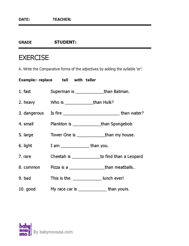 Adjectives Comparative Adjective Worksheet For Grade 3 Comparative 