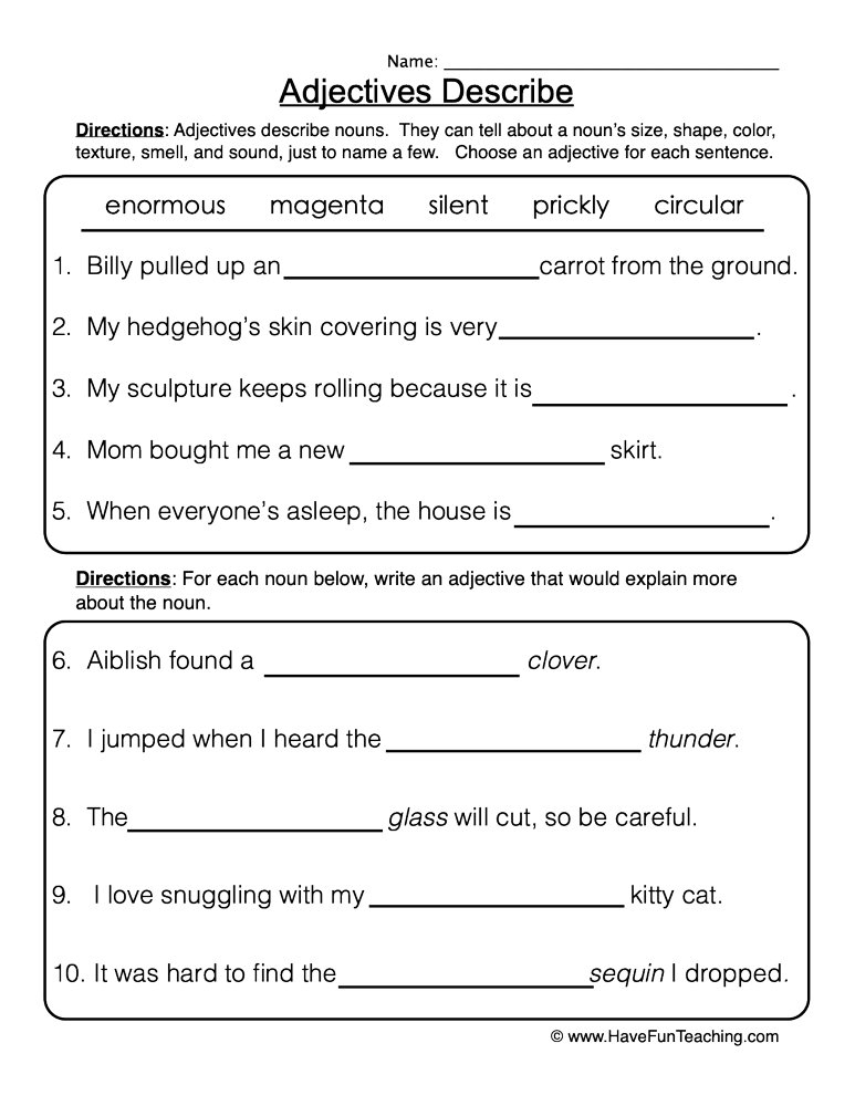 Adjectives Describe Worksheet Have Fun Teaching