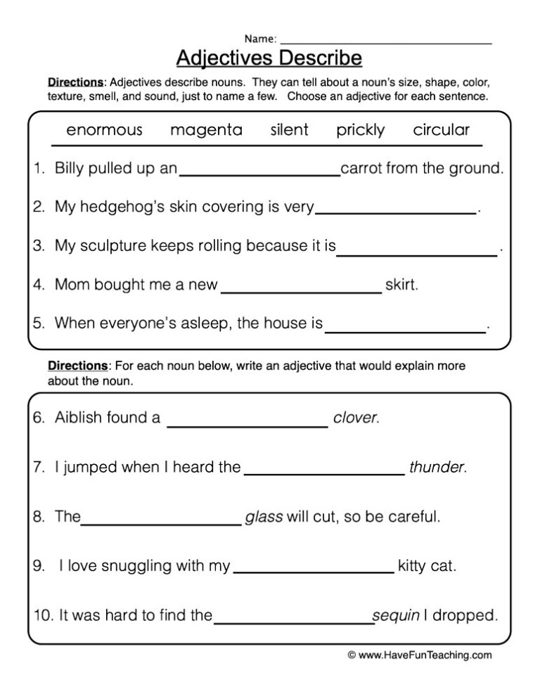 Descriptive Adjectives In Spanish Worksheet Adjectiveworksheets Net