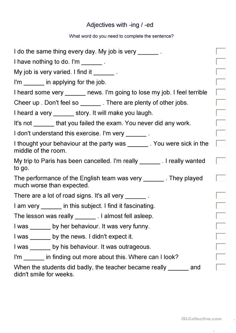 Adjective Endings Worksheet - Adjectiveworksheets.net