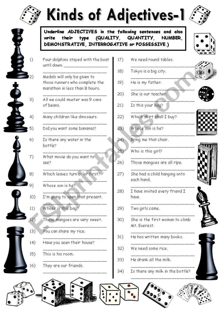 Adjectives Esl Worksheet By Sabados Underline The Adjective Fun Math 