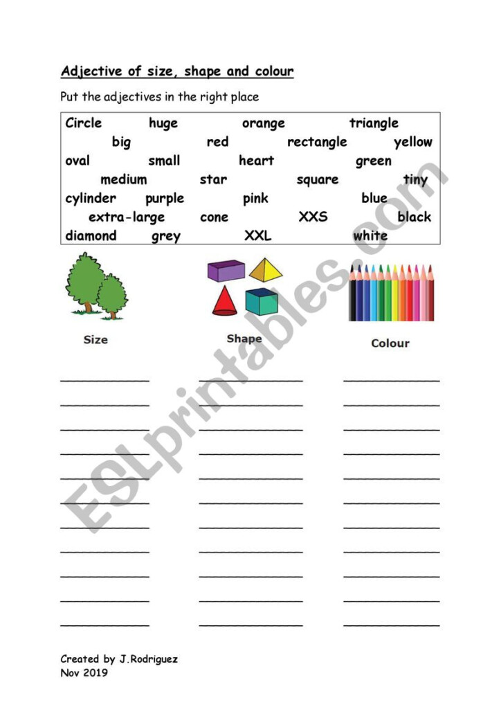 Adjectives Of Shape Size And Colour ESL Worksheet By TeacherJessie912