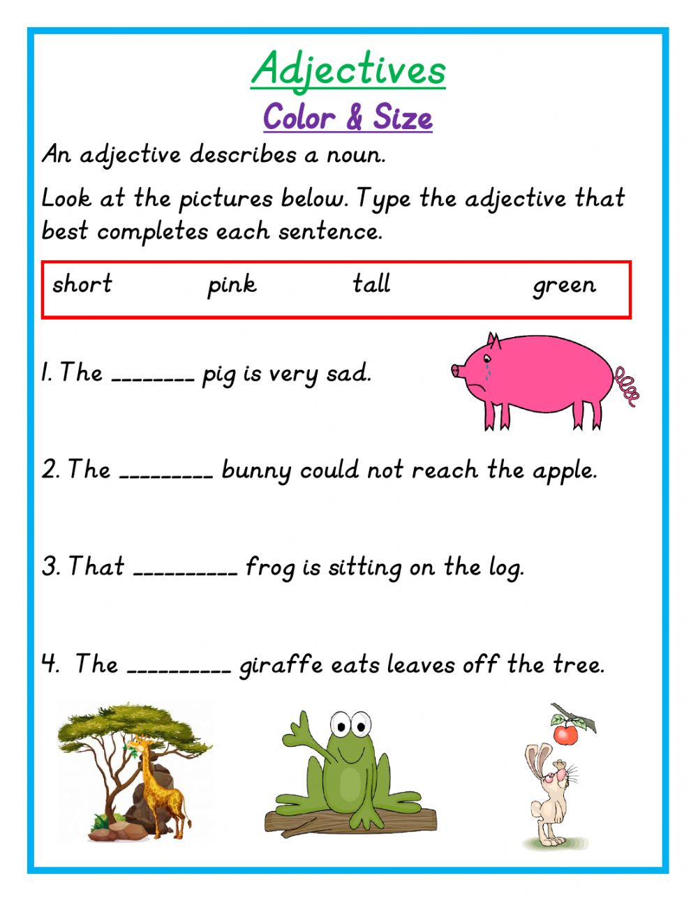 Adjectives For Number Size And Shape Worksheet - Adjectiveworksheets.net