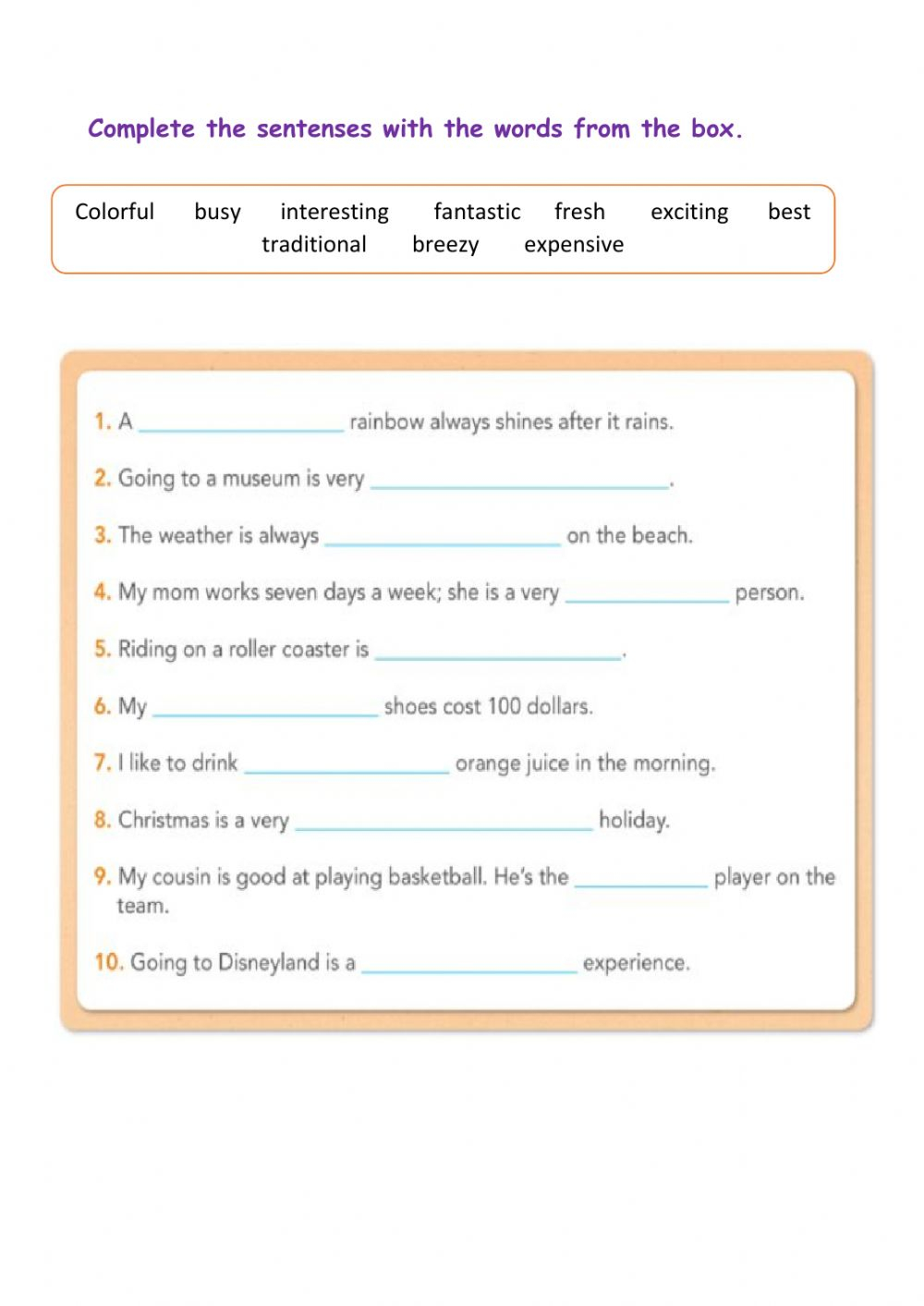 Adjectives Online Exercise For Grade 7