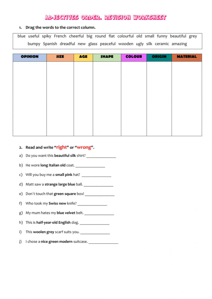 Adjectives Order Activity