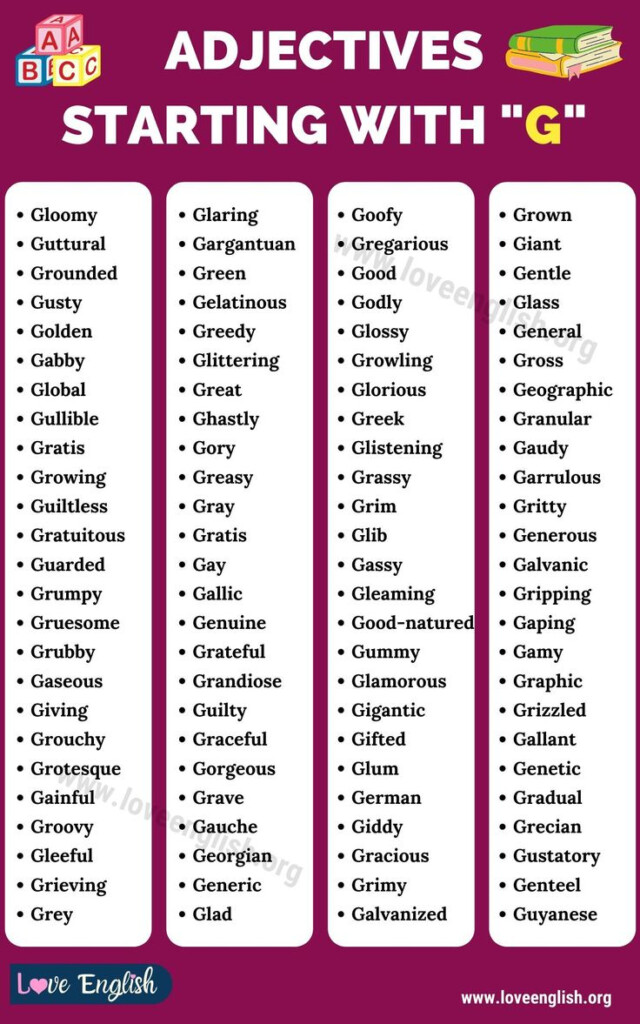 Adjectives That Start With G 100 Descriptive Words That Start With G 