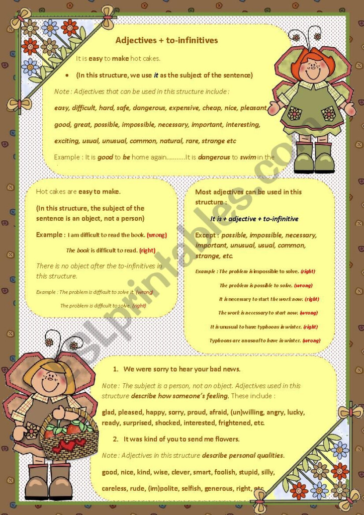 Adjectives To infinitives ESL Worksheet By Misscool