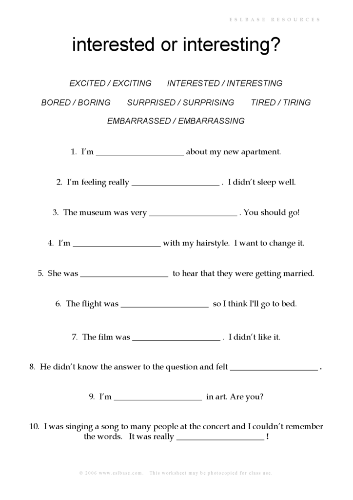 Adjectives With ed Or ing Eslbase