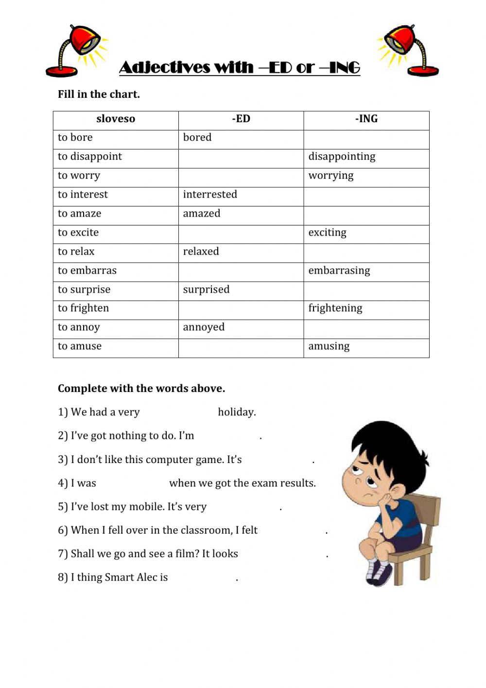 Adjectives With Ed Or Ing Interactive Worksheet Adjectiveworksheets Net