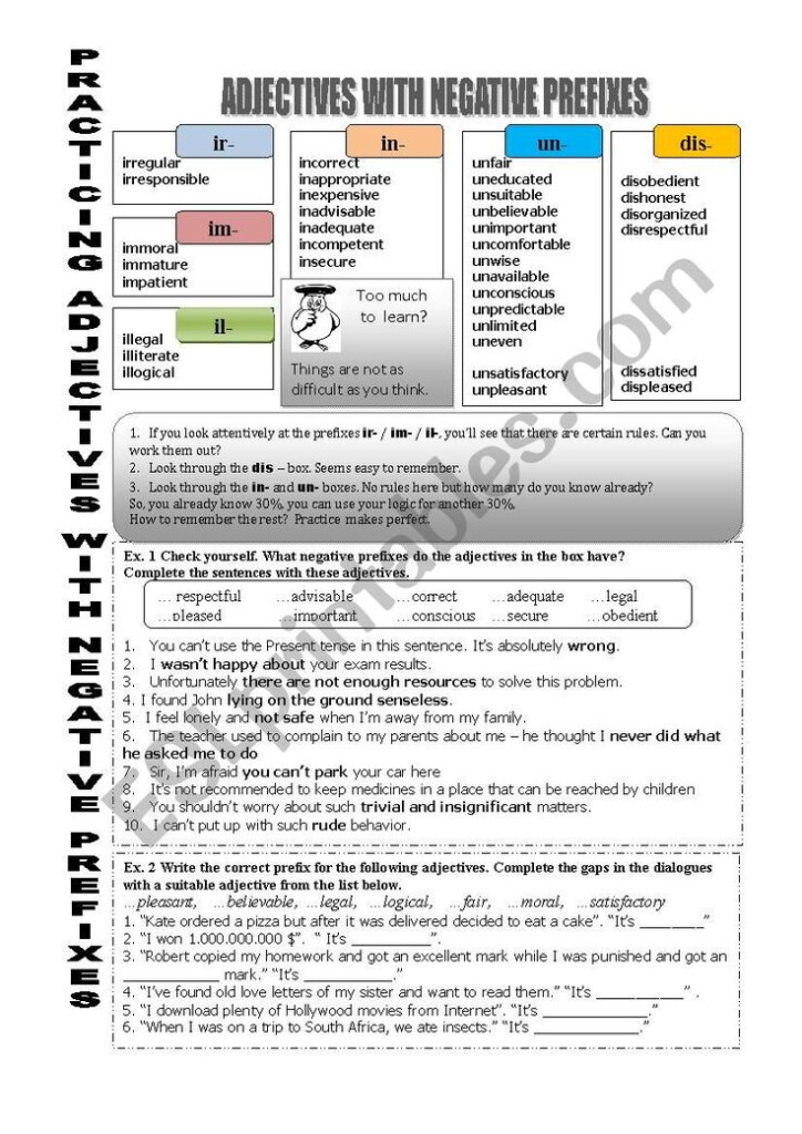 Adjectives With Negative Prefixes Prefixes Adjectives Word Formation