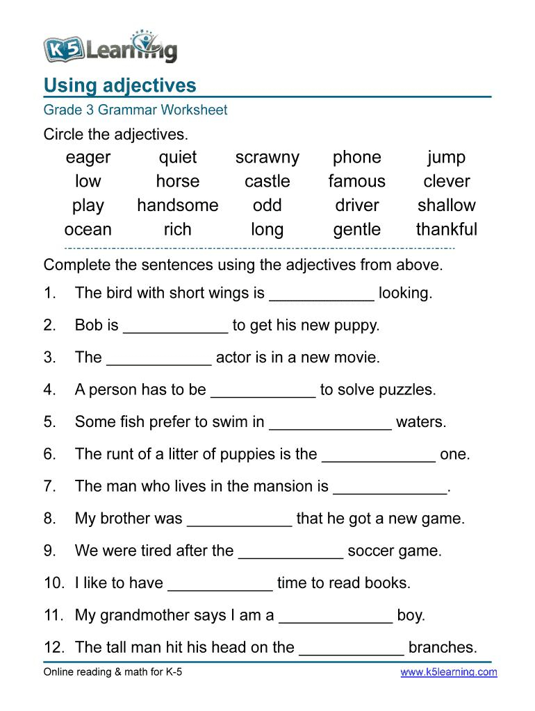 Adjectives Worksheet For Grade 4 Pdf Letter Worksheets