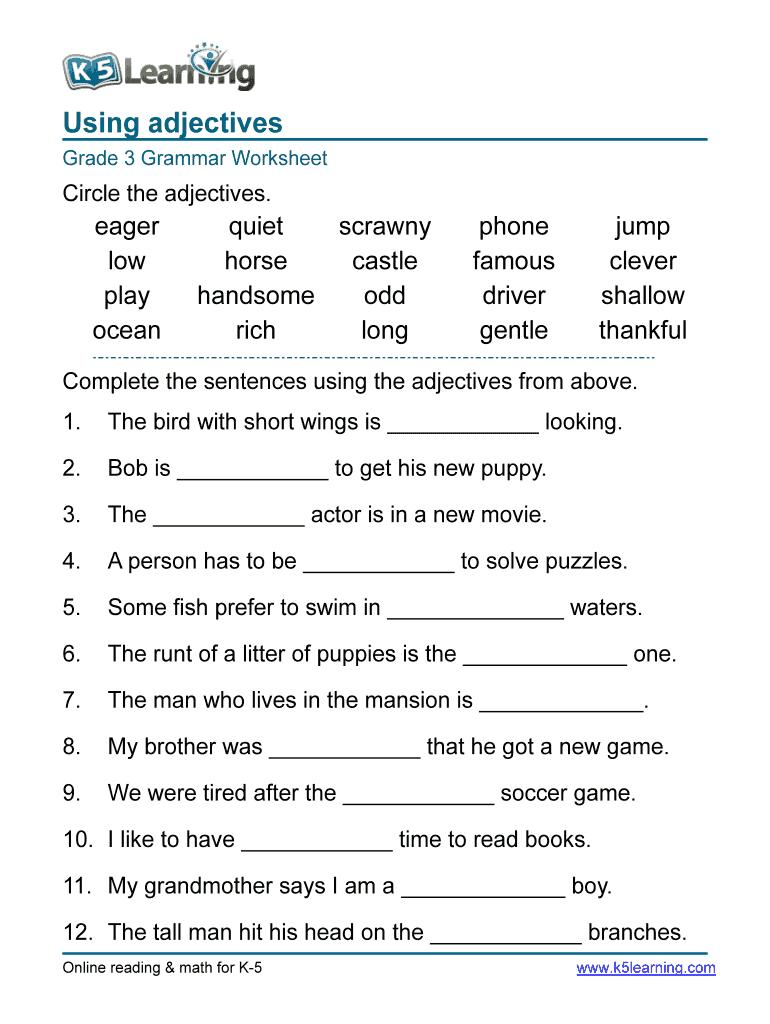 Adjectives Worksheet For Grade 4 Pdf Letter Worksheets Adverbs 