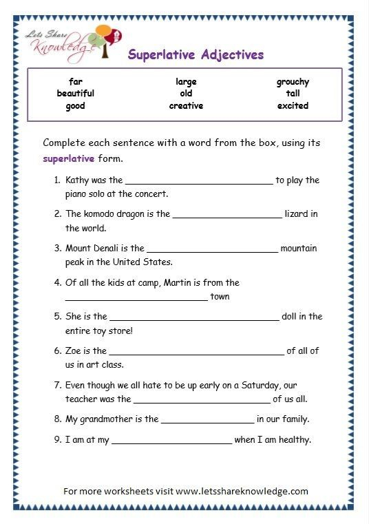 Adjectives Worksheets For Grade 3 Adjective Worksheet Superlative