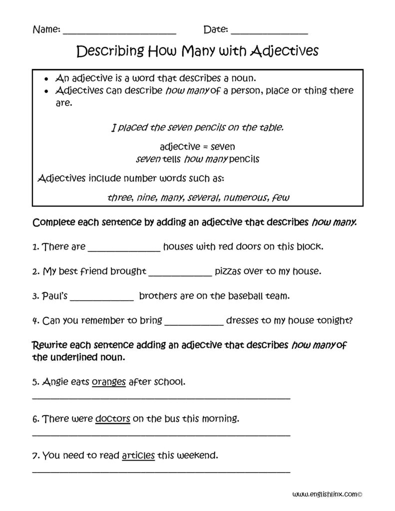 Adjectives Worksheets For Grade 4 Pdf With Answers Letter Worksheets