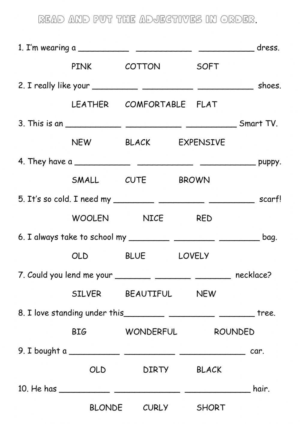 Royal Order Of Adjectives Worksheet Grade 5 Adjectiveworksheets