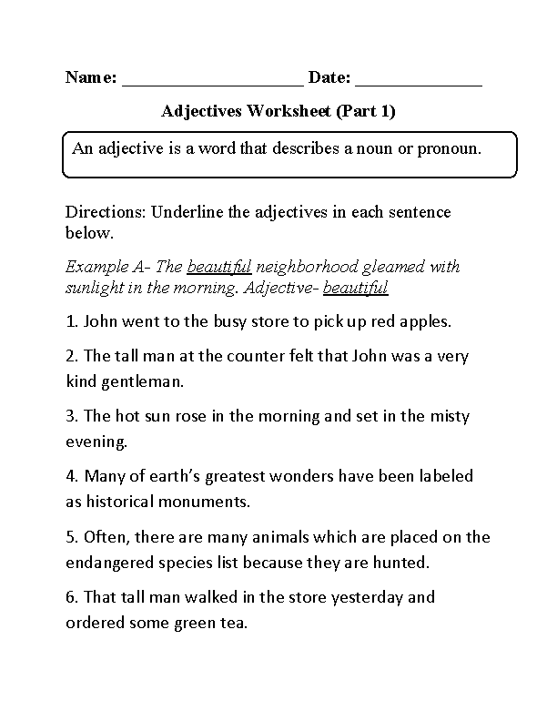 Adjectives Worksheets Regular Adjectives Worksheets
