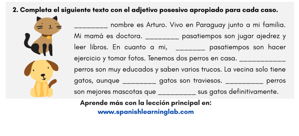 Adjetivos Posesivos En Espa ol Ejercicios En PDF SpanishLearningLab