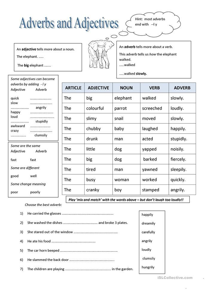 Adverbs And Adjectives Nouns Verbs Adjectives Adjective Worksheet 