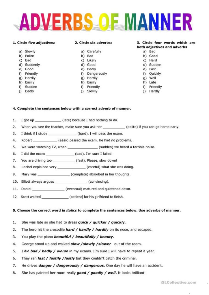 Adverbs Printable Worksheets Grade 7 Learning How To Read