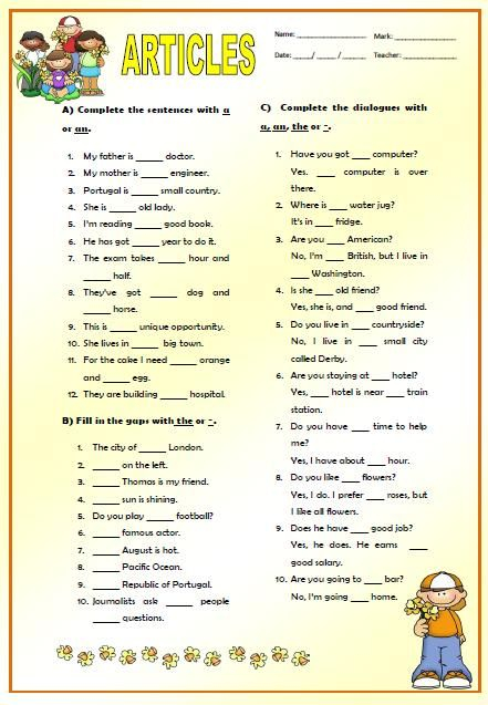 Articles Elementary Worksheet Worksheets For Class 1 English Grammar 