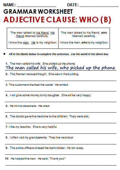 Attributive Clause Worksheet