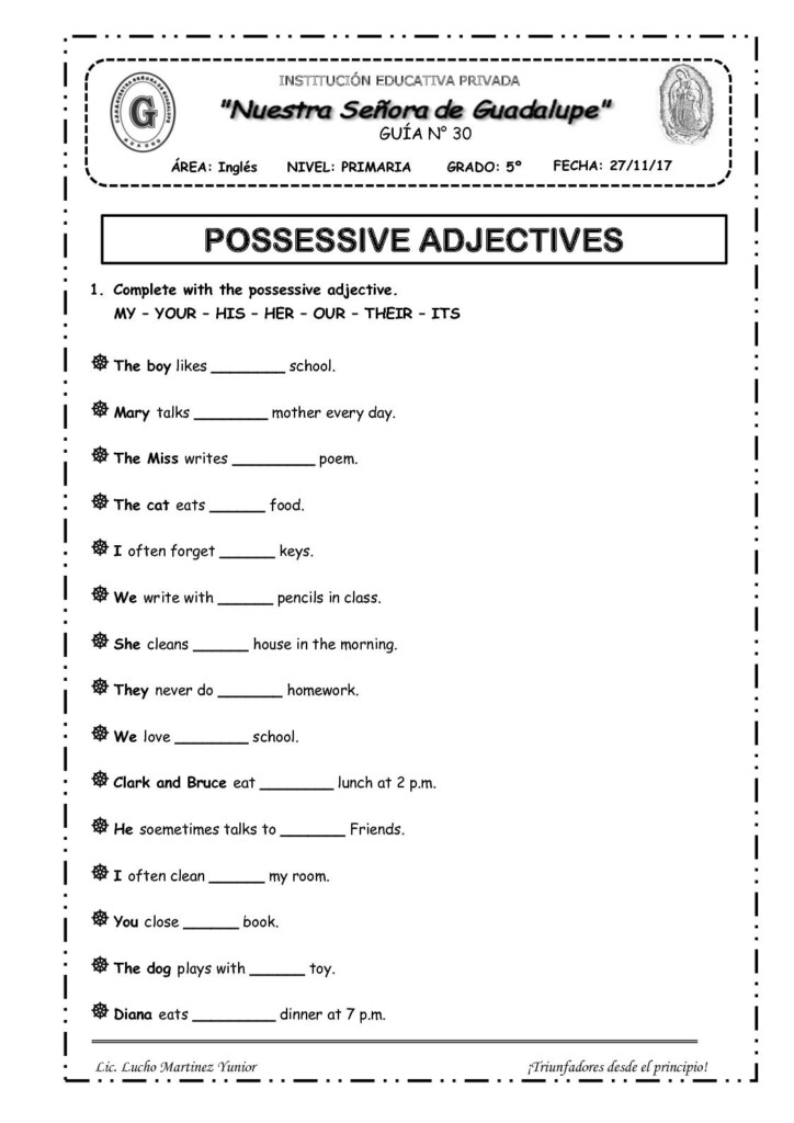 Calam o Possessive Adjective 5to