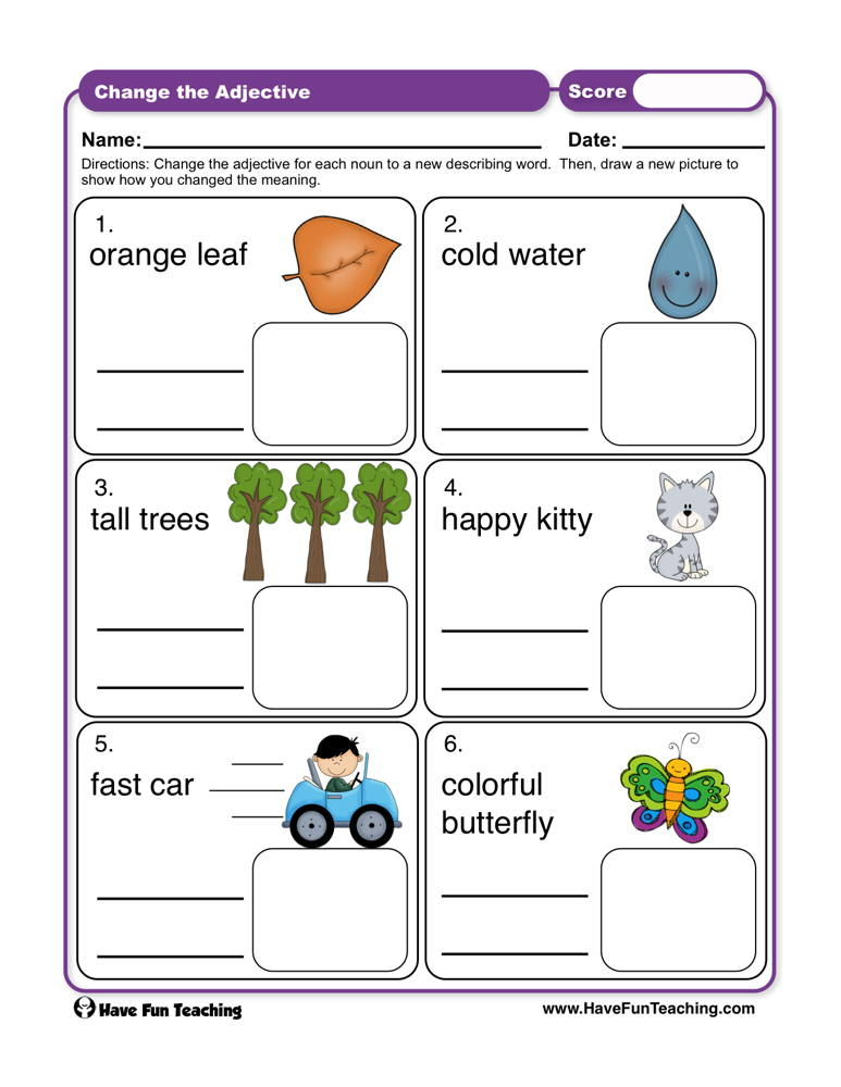 Change The Adjective Worksheet Have Fun Teaching